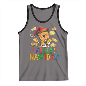 Funny Mexican Cat Christmas Tank Top Feliz Navidad Sombrero Kitty Xmas TS14 Deep Heather Black Print Your Wear