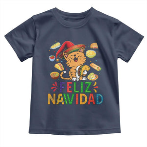 Funny Mexican Cat Christmas Toddler T Shirt Feliz Navidad Sombrero Kitty Xmas TS14 Navy Print Your Wear