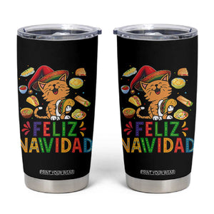 Funny Mexican Cat Christmas Tumbler Cup Feliz Navidad Sombrero Kitty Xmas TS14 Black Print Your Wear