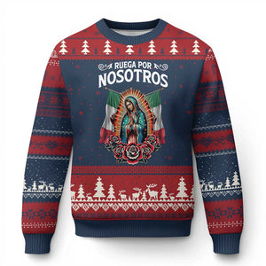 Our Lady of Guadalupe Ugly Christmas Sweater Virgin Mary Mexican Flag TS14 Navy Red Print Your Wear