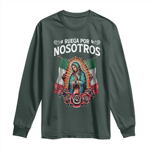 Our Lady of Guadalupe Long Sleeve Shirt Virgin Mary Mexican Flag TS14 Dark Forest Green Print Your Wear