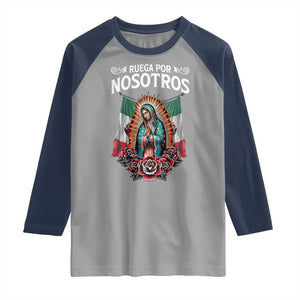 Our Lady of Guadalupe Raglan Shirt Virgin Mary Mexican Flag TS14 Sport Gray Navy Print Your Wear