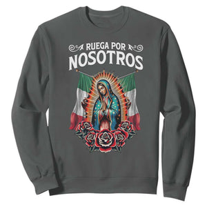 Our Lady of Guadalupe Sweatshirt Virgin Mary Mexican Flag TS14 Dark Heather Print Your Wear
