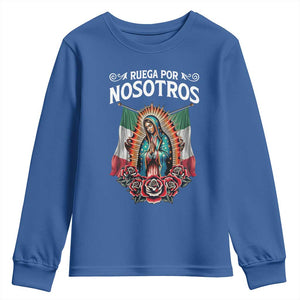 Our Lady of Guadalupe Youth Sweatshirt Virgin Mary Mexican Flag TS14 Royal Blue Print Your Wear