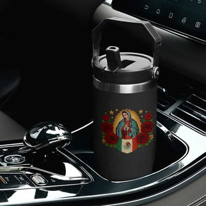 Our Lady of Guadalupe Mexican Flag Flip Straw Tumbler TS14 Print Your Wear
