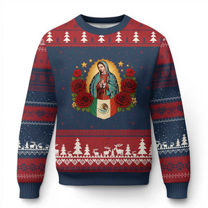Our Lady of Guadalupe Mexican Flag Ugly Christmas Sweater TS14 Navy Red Print Your Wear