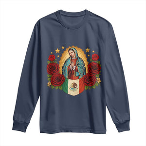 Our Lady of Guadalupe Mexican Flag Long Sleeve Shirt TS14 Navy Print Your Wear