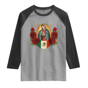 Our Lady of Guadalupe Mexican Flag Raglan Shirt TS14 Sport Gray Black Print Your Wear