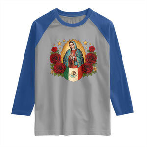 Our Lady of Guadalupe Mexican Flag Raglan Shirt TS14 Sport Gray Royal Print Your Wear