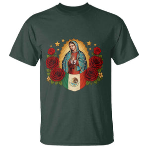 Our Lady of Guadalupe Mexican Flag T Shirt TS14 Dark Forest Green Print Your Wear