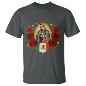 Our Lady of Guadalupe Mexican Flag T Shirt TS14 Dark Heather Print Your Wear