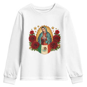 Our Lady of Guadalupe Mexican Flag Youth Sweatshirt TS14 White Print Your Wear
