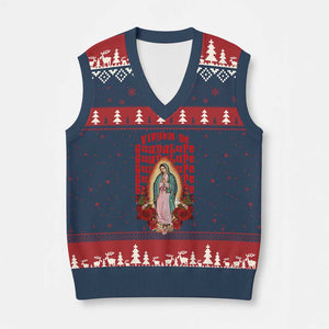 Our Lady of Guadalupe V-Neck Knit Sweater Vest Saint Virgin Mary Mexican TS14 Navy Red Print Your Wear