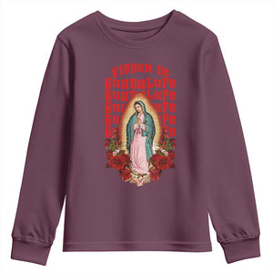 Our Lady of Guadalupe Youth Sweatshirt Saint Virgin Mary Mexican TS14 Maroon Print Your Wear