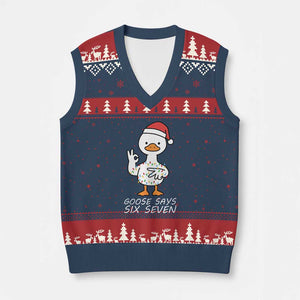 67 Six Seven Silly Goose Xmas Meme V-Neck Knit Sweater Vest TS14 Navy Red Print Your Wear