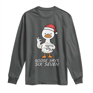 67 Six Seven Silly Goose Christmas Meme Long Sleeve Shirt TS14 Dark Heather Print Your Wear