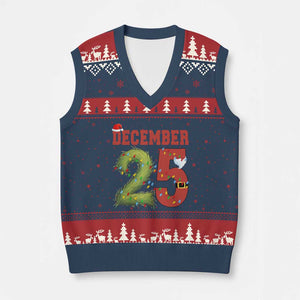 Xmas December 25 V-Neck Knit Sweater Vest Family Holiday Xmas TS14 Navy Red Print Your Wear