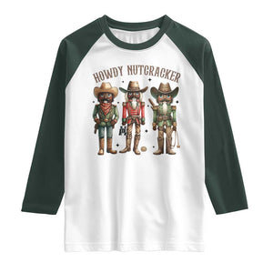 Nutcracker Cowboy Christmas Western Country Howdy Raglan Shirt TS14 White Dark Forest Green Print Your Wear
