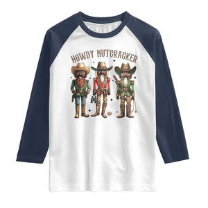 Nutcracker Cowboy Christmas Western Country Howdy Raglan Shirt TS14 White Navy Print Your Wear