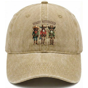 Nutcracker Cowboy Christmas Western Country Howdy Washed Cotton Baseball Cap TS14 Washed Cap Universal Fit Khaki Print Your Wear