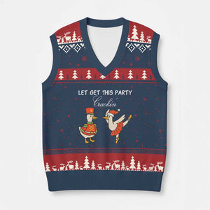 Funny Nutcracker Goose Xmas V-Neck Knit Sweater Vest Let Get This Party Crackin TS14 Navy Red Print Your Wear