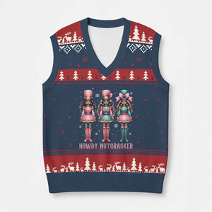 Howdy Nutcracker Cowgirl Christmas Western Country V-Neck Knit Sweater Vest TS14 Navy Red Print Your Wear