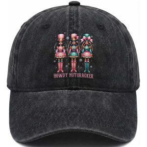 Howdy Nutcracker Cowgirl Christmas Western Country Washed Cotton Baseball Cap TS14 Washed Cap Universal Fit Black Print Your Wear