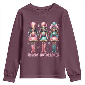 Howdy Nutcracker Cowgirl Christmas Western Country Youth Sweatshirt TS14 Maroon Print Your Wear