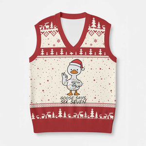 67 Six Seven Chirtsmas Meme V-Neck Knit Sweater Vest Funny Silly Goose TS14 Beige Red Print Your Wear
