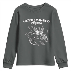 Funny Anti Valentine Youth Sweatshirt Cupid Missed Again TS14 Dark Heather Print Your Wear