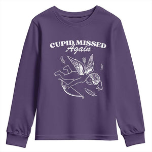 Funny Anti Valentine Youth Sweatshirt Cupid Missed Again TS14 Purple Print Your Wear