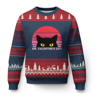 Funny Black Cat Anti Valentine Meme Ugly Christmas Sweater TS14 Navy Red Print Your Wear