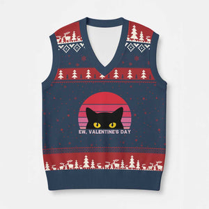 Funny Black Cat Anti Valentine Meme V-Neck Knit Sweater Vest TS14 Navy Red Print Your Wear