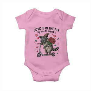 Funny Raccoon Scooter Anti Valentine Baby Onesie Love Is In The Air Try Not To Breathe TS14 Light Pink Print Your Wear