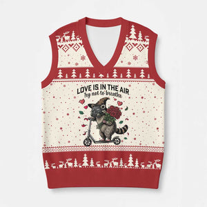 Funny Raccoon Scooter Anti Valentine V-Neck Knit Sweater Vest Love Is In The Air Try Not To Breathe TS14 Beige Red Print Your Wear