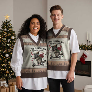 Funny Raccoon Scooter Anti Valentine V-Neck Knit Sweater Vest Love Is In The Air Try Not To Breathe TS14 Mocha Mousse Print Your Wear