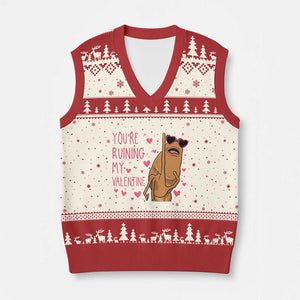 Marcus The Worm Meme V-Neck Knit Sweater Vest Funny Anti Valentines Day TS14 Beige Red Print Your Wear