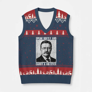 Theodore Roosevelt Quote V-Neck Knit Sweater Vest Speak Softly and Carry A Big Stick TS14 Navy Red Print Your Wear