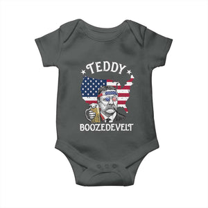 Teddy Boozedevelt Theodore Roosevelt Baby Onesie 4th Of July American Flag TS14 Dark Heather Print Your Wear