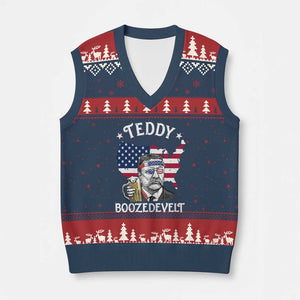Teddy Boozedevelt Theodore Roosevelt V-Neck Knit Sweater Vest 4th Of July American Flag TS14 Navy Red Print Your Wear