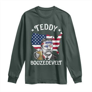 Teddy Boozedevelt Theodore Roosevelt Long Sleeve Shirt 4th Of July American Flag TS14 Dark Forest Green Print Your Wear