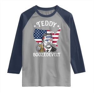 Teddy Boozedevelt Theodore Roosevelt Raglan Shirt 4th Of July American Flag TS14 Sport Gray Navy Print Your Wear