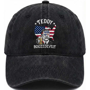 Teddy Boozedevelt Theodore Roosevelt Washed Cotton Baseball Cap 4th Of July American Flag TS14 Washed Cap Universal Fit Black Print Your Wear