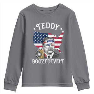 Teddy Boozedevelt Theodore Roosevelt Youth Sweatshirt 4th Of July American Flag TS14 Charcoal Print Your Wear