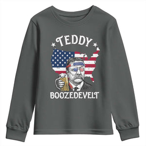 Teddy Boozedevelt Theodore Roosevelt Youth Sweatshirt 4th Of July American Flag TS14 Dark Heather Print Your Wear