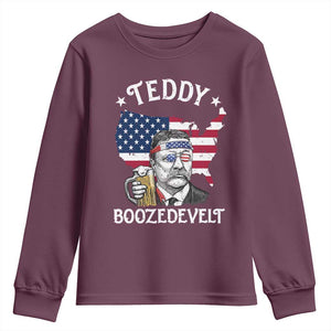 Teddy Boozedevelt Theodore Roosevelt Youth Sweatshirt 4th Of July American Flag TS14 Maroon Print Your Wear