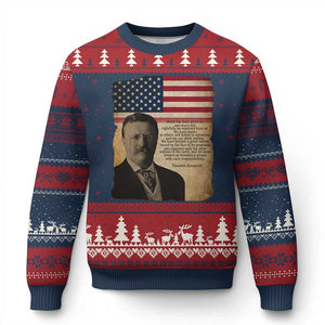 Theodore Roosevelt Quote Ugly Christmas Sweater American President History TS14 Navy Red Print Your Wear