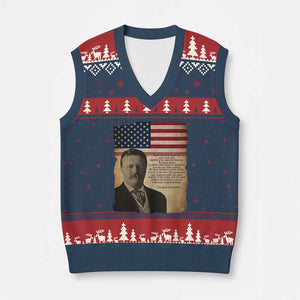 Theodore Roosevelt Quote V-Neck Knit Sweater Vest American President History TS14 Navy Red Print Your Wear