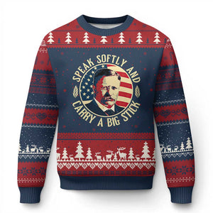 Theodore Roosevelt Quote American President Ugly Christmas Sweater Speak Softly and Carry a Big Stick TS14 Navy Red Print Your Wear