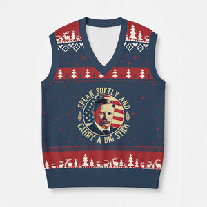 Theodore Roosevelt Quote American President V-Neck Knit Sweater Vest Speak Softly and Carry a Big Stick TS14 Navy Red Print Your Wear
